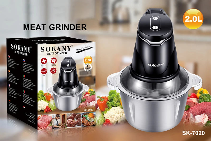 Picatodo Eléctrico Sokany 2L en Acero Inoxidable + Afilador PREMIUM GRATIS